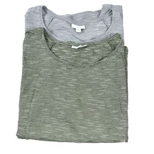 J Jill Shirt Lot Women's L‎ Green & Gray Striped  Round Neck 100% Cotton
